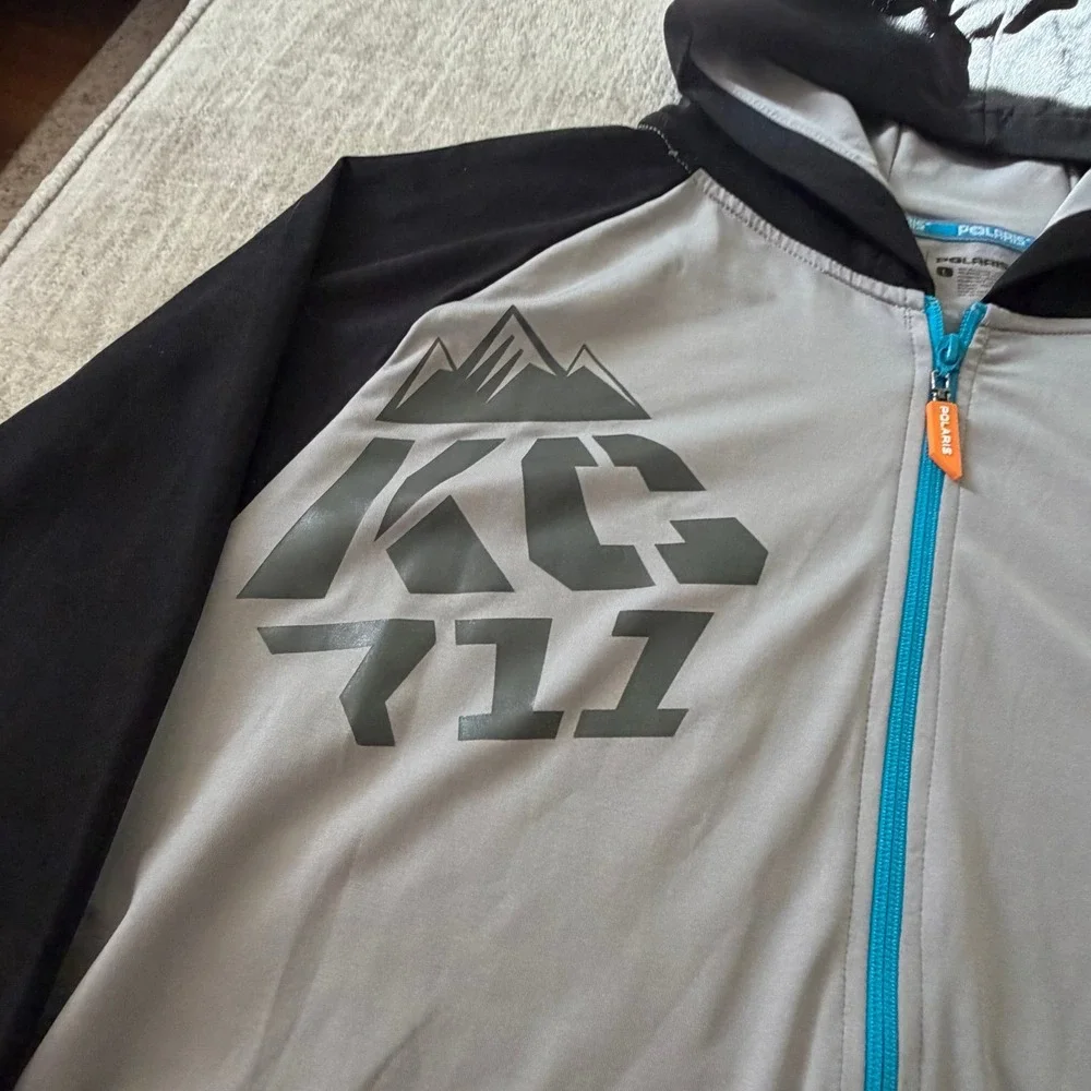 Polaris Adult Large Full Zip Hooded Jacket Gray Black Blue ATV Riding